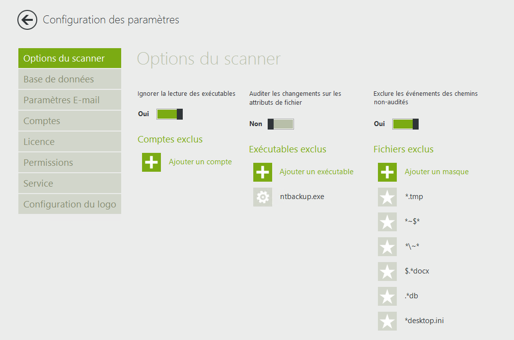 Options du scanner