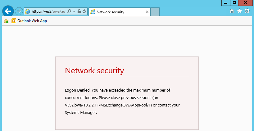 network security concurrent logon denied message