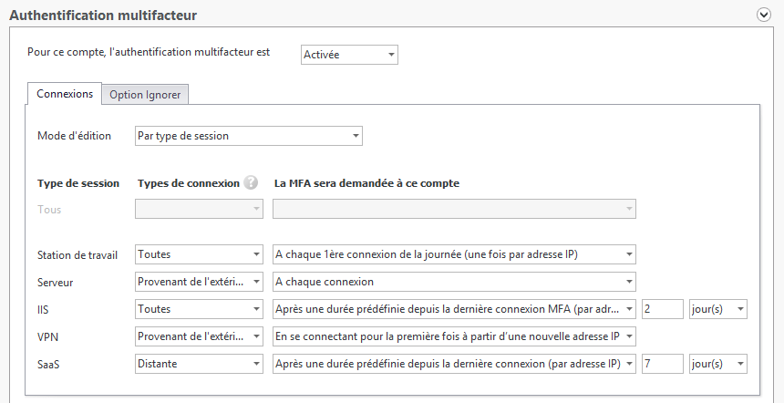 MFA policies for session types