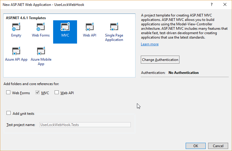 Select MVC template