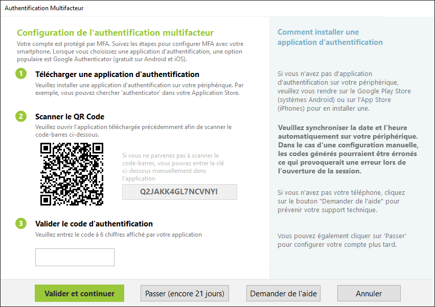 A dialog box with a QR code will be displayed