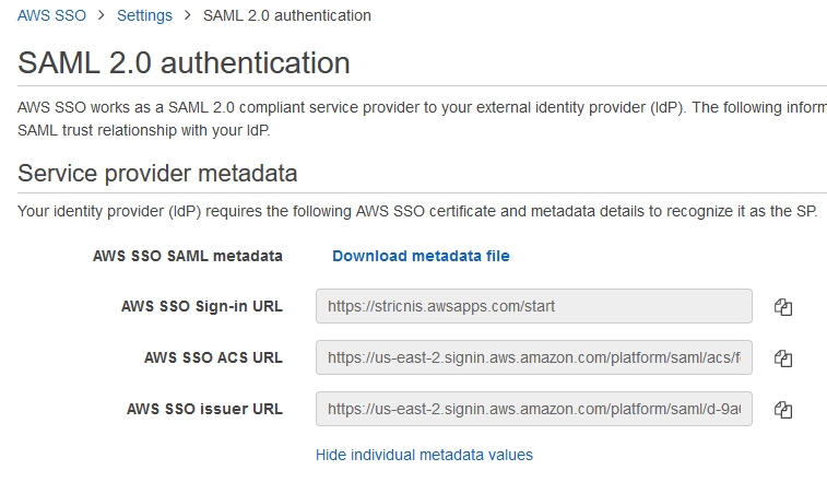 AWS SSO console