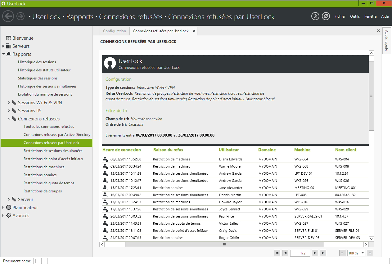 Logon denied by UserLock report